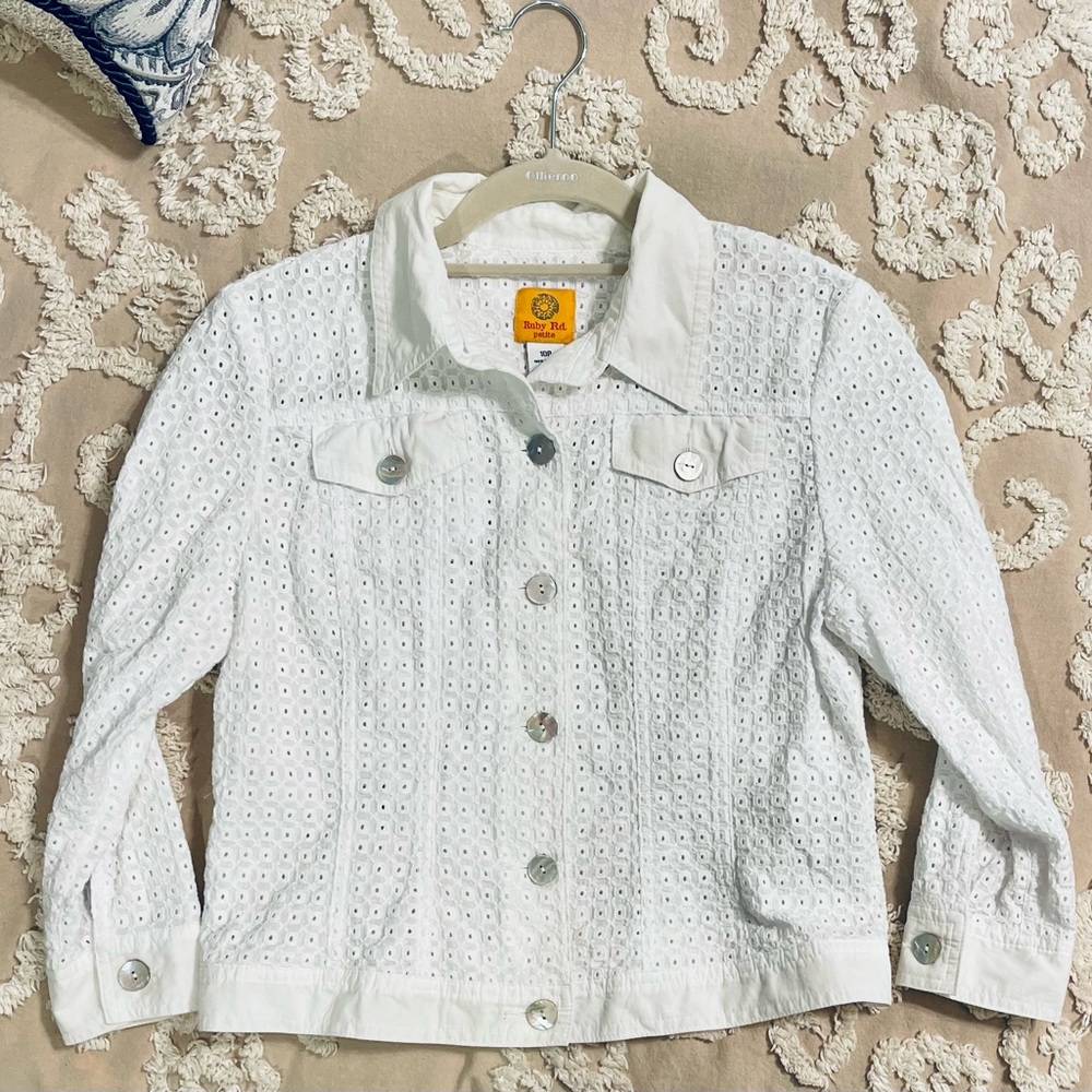 Ruby Rd 10 petite white eyelet jacket